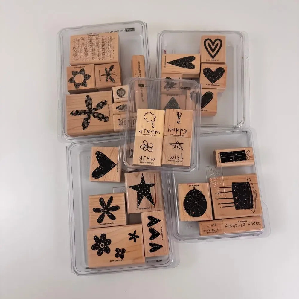 Lot Of Rubber Wooden Stamp Stampin Up Clean Hearts Stars Birthday Lots of Pics